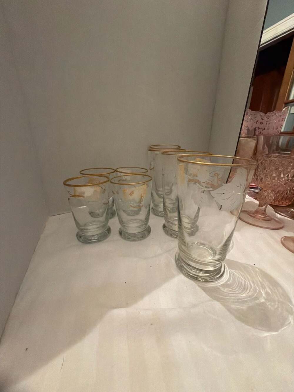 Libbey Vintage Frosted Leaf Gold Trim Glass Set